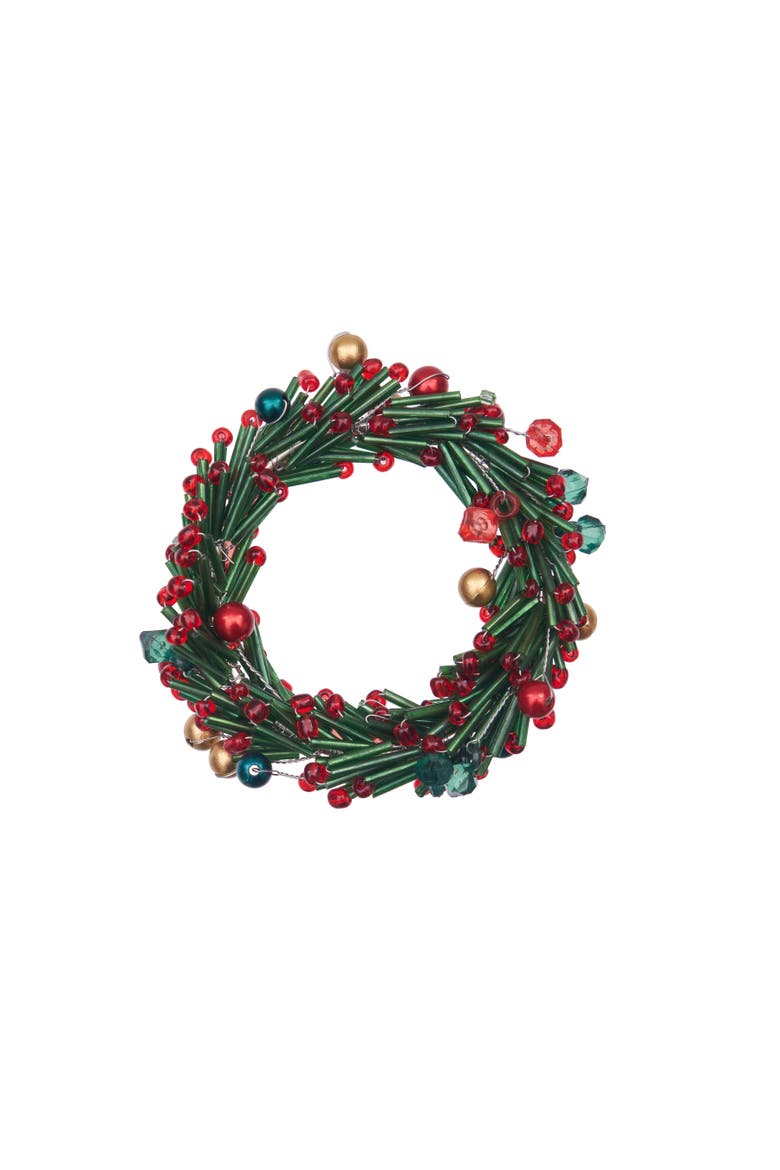 Round Glass Beaded Napkin Ring, Main, color, Green