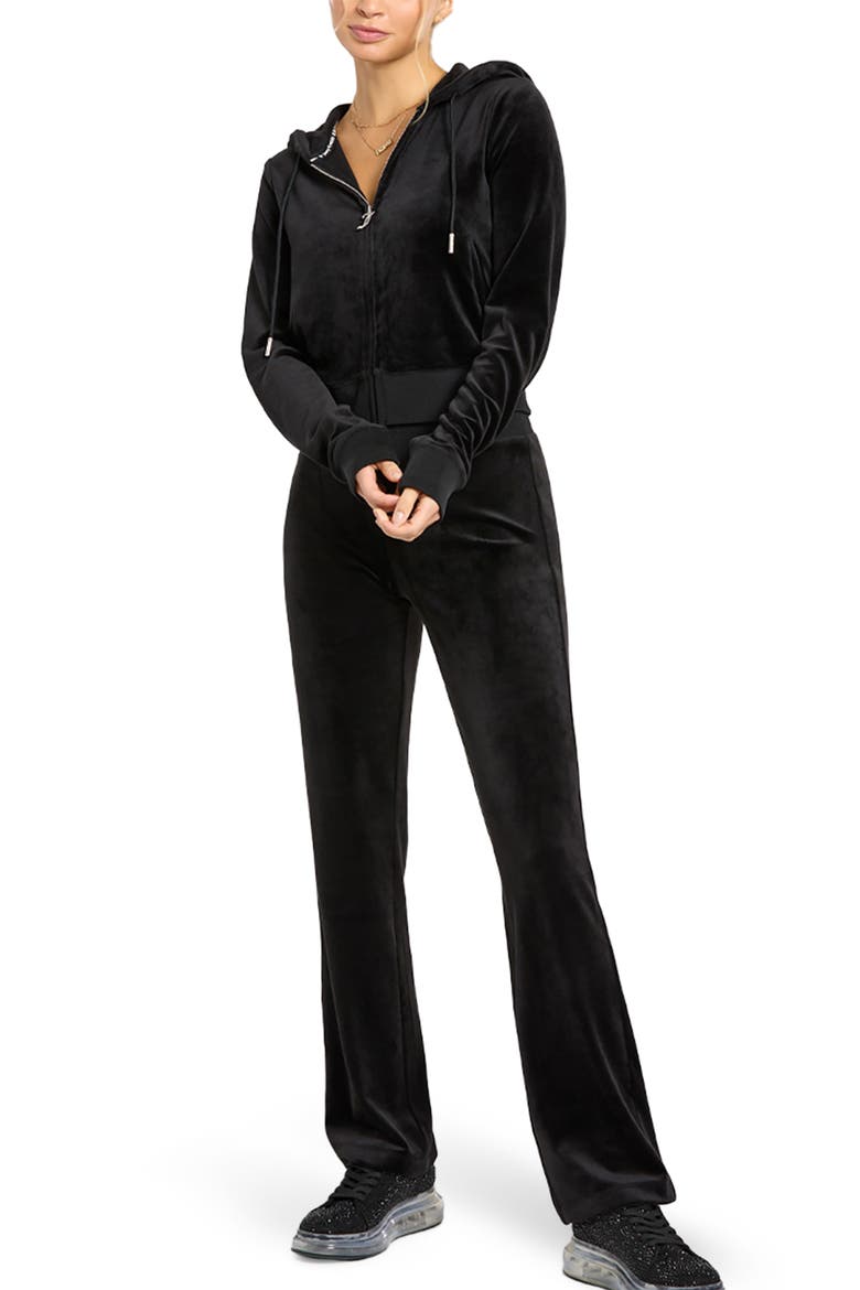 Bling Velour Hoodie, Alternate, color, LIQUORICE