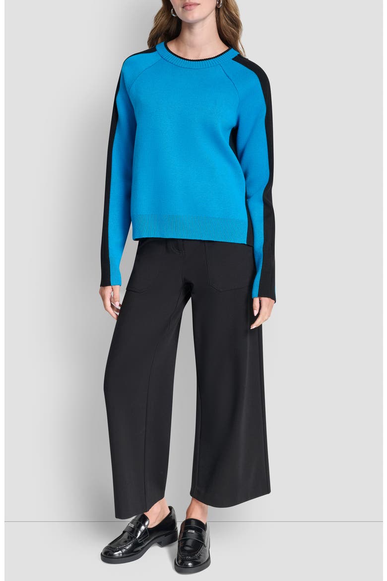 Contrast Crewneck Sweater, Alternate, color, OCEAN BLUE/BLACK