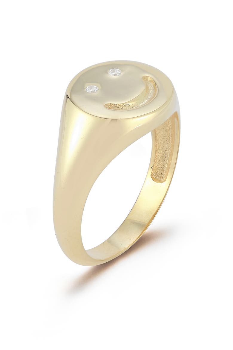 Sterling Silver & CZ Smiley Face Ring, Main, color, GOLD