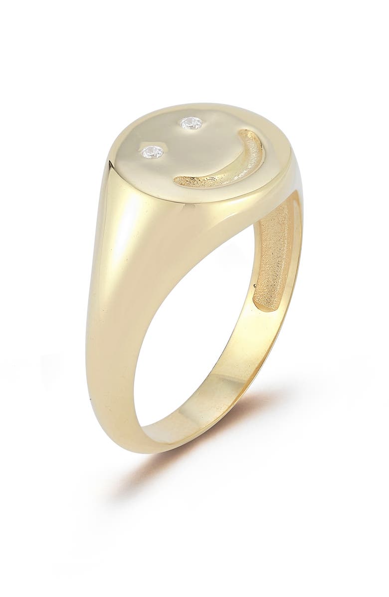 SPHERA MILANO Sterling Silver & CZ Smiley Face Ring, Main, color, Gold