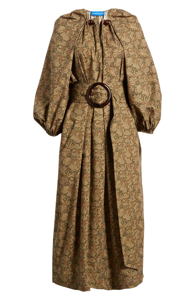 NACKIYÈ Grand Bazaar Balloon Sleeve Dress, Main, color, Khaki Dragon