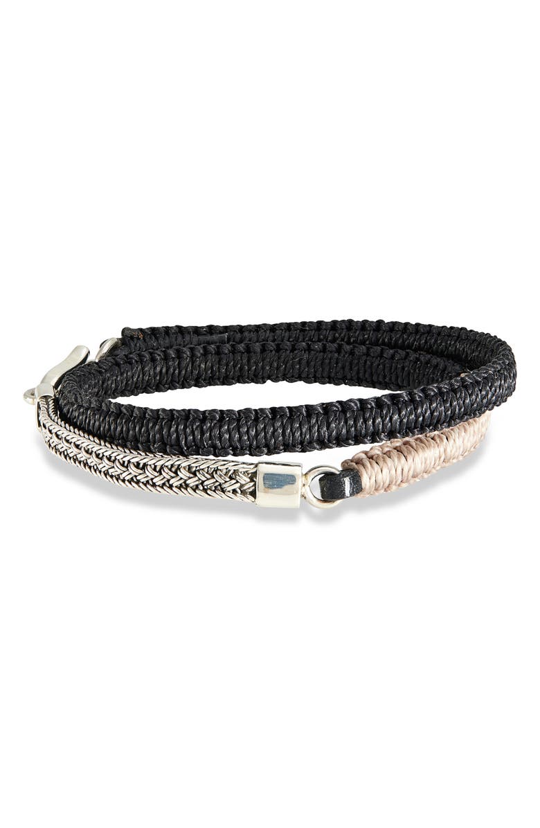 Caputo & Co. Men's Artisan Sterling Silver & Macramé Wrap Bracelet, Main, color,