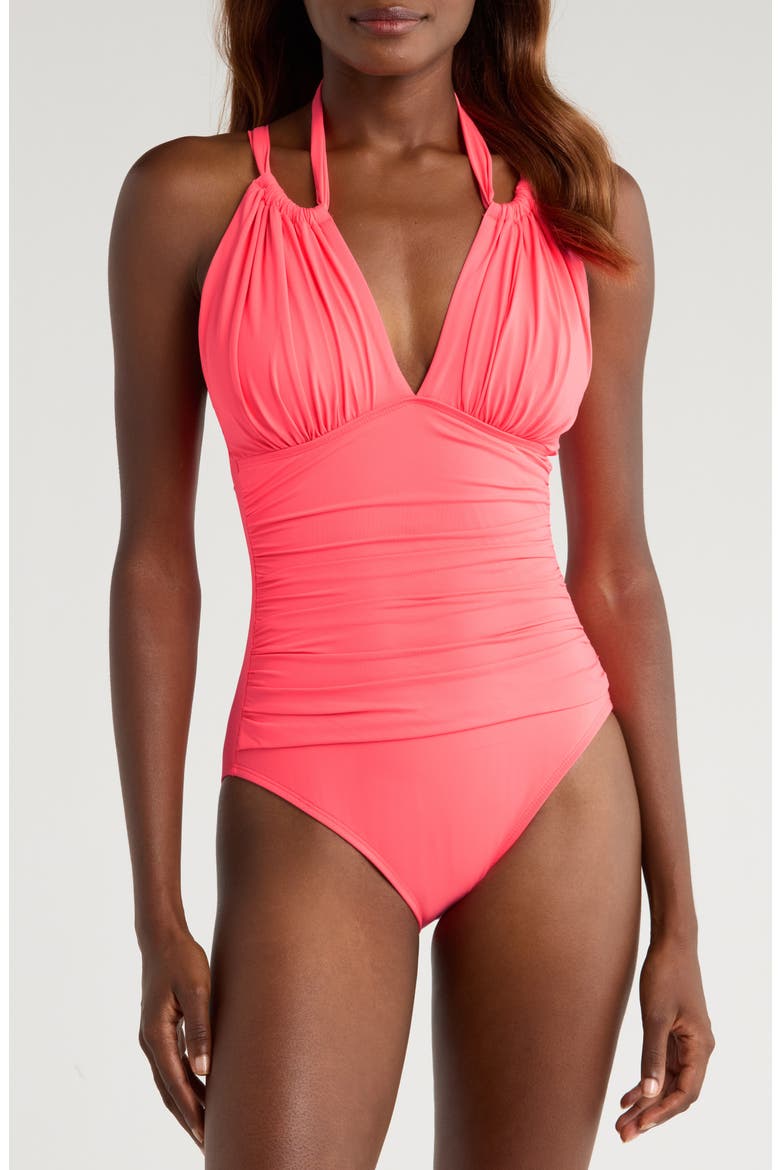 Island Goddess Convertible High Neck One-Piece Swimsuit, Main, color, CORAL REEF