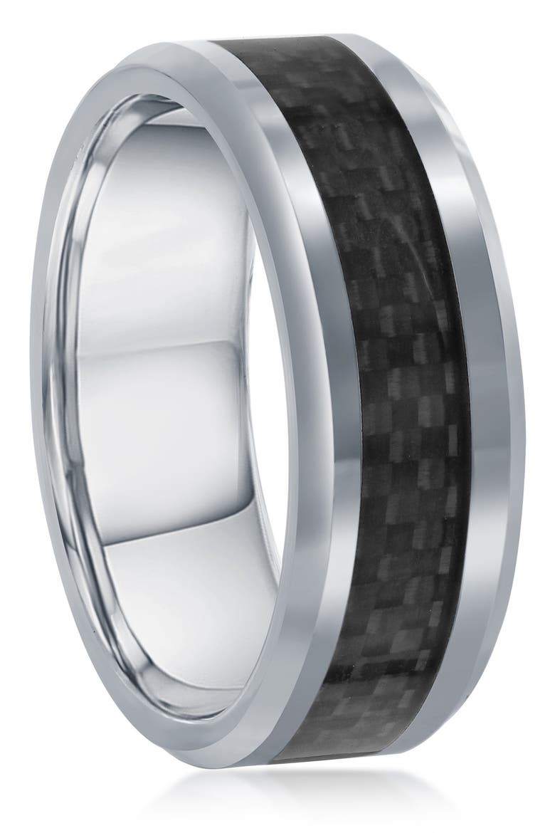 Polished Tungsten & Carbon Fiber Band Ring, Alternate, color, SILVER