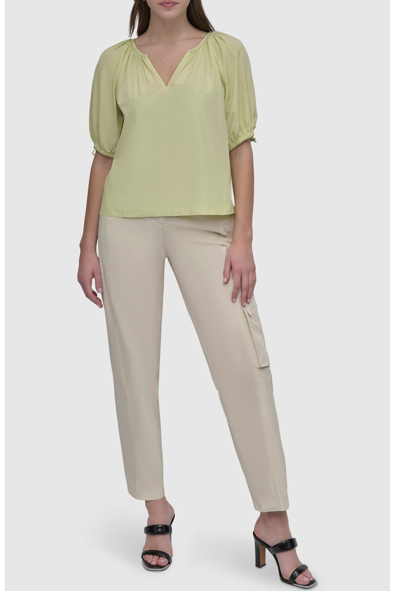 Drawcord Puff Sleeve Top, Alternate, color, TEA GREEN