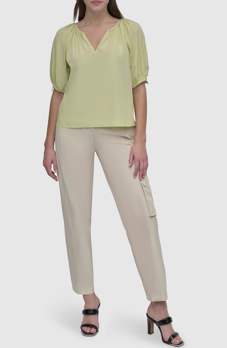 DKNY Drawcord Puff Sleeve Top, Alternate, color, Tea Green