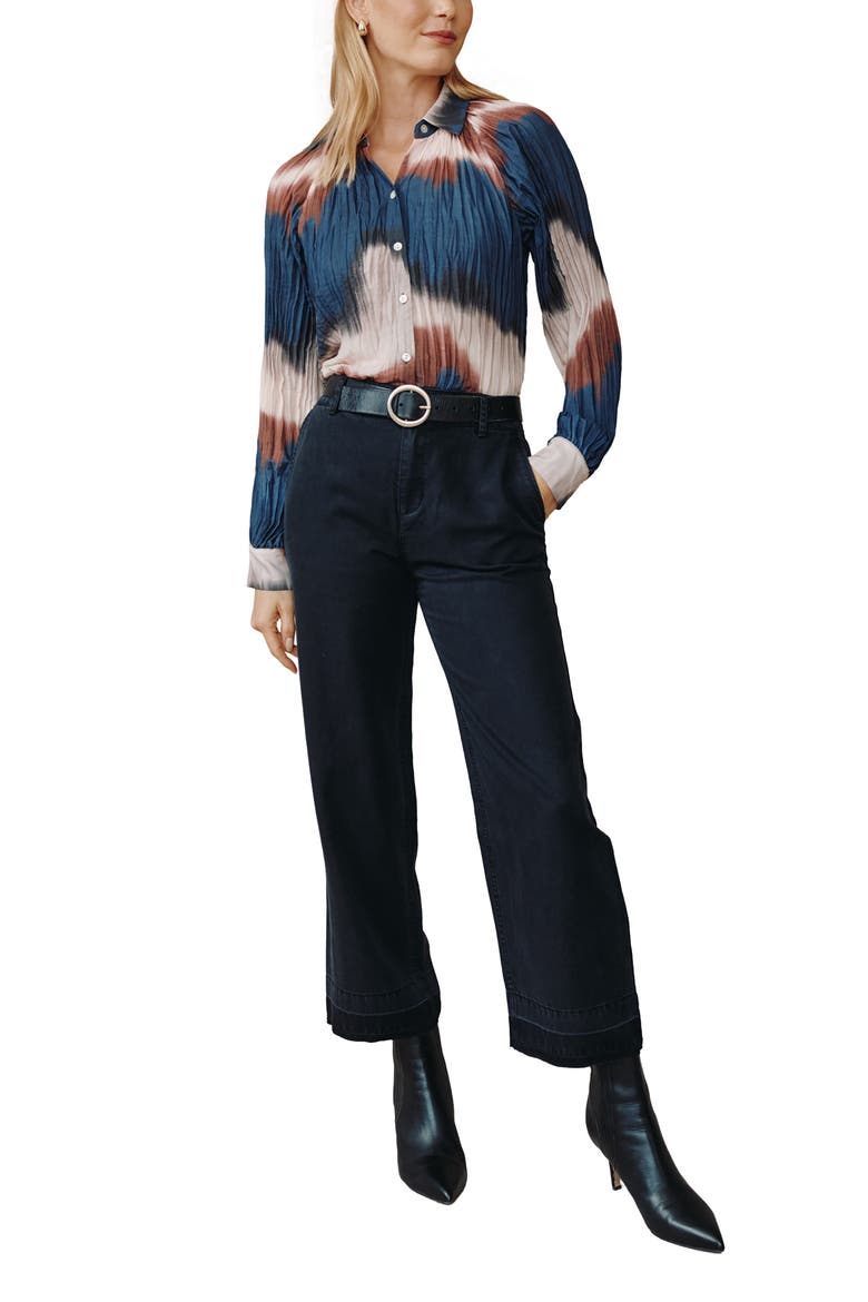 Pleated Raglan Sleeve Shirt, Alternate, color, MIDNIGHT TIDES PRINT