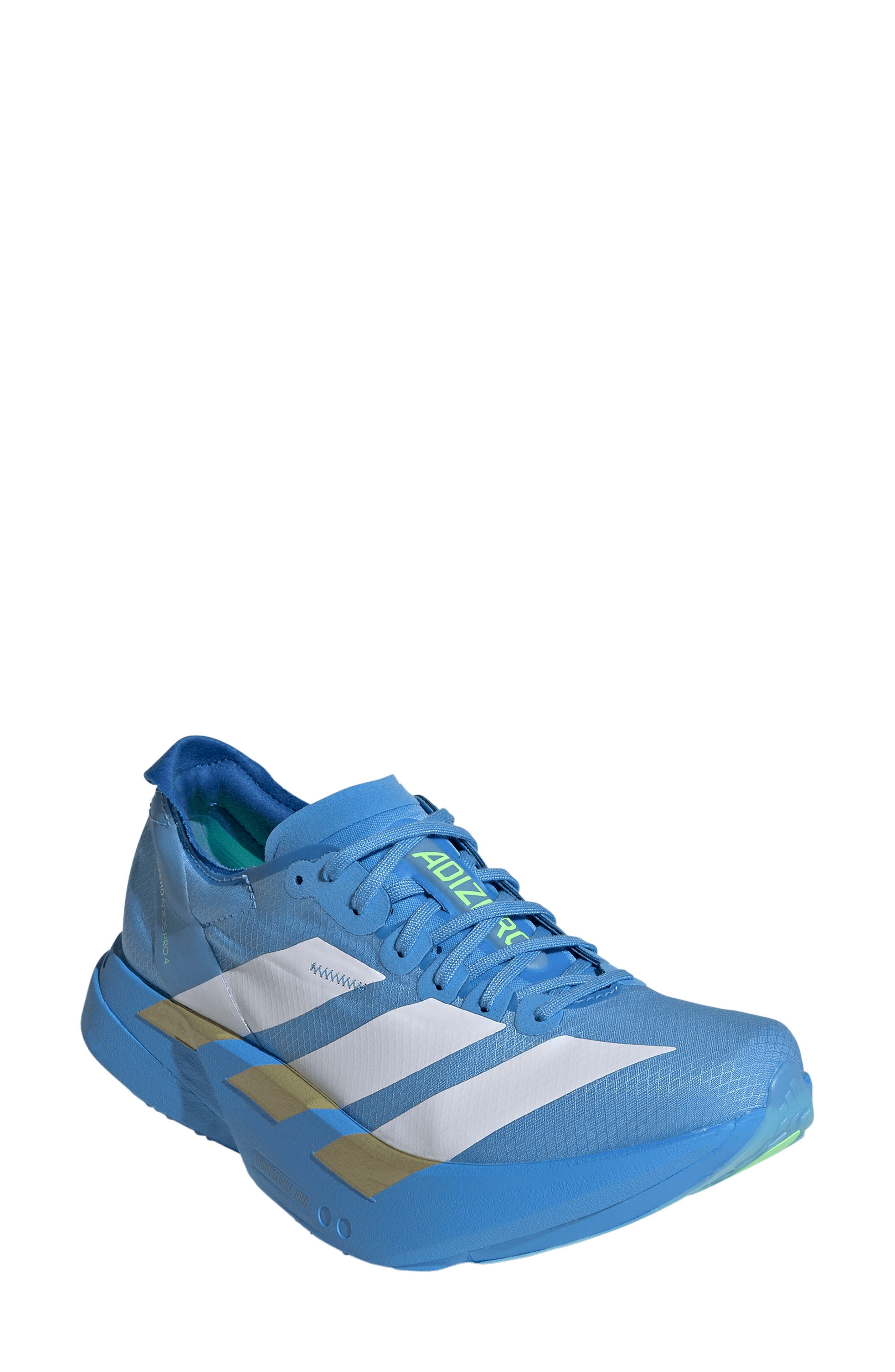adidas Adizero Adios Pro 4 Racing Shoe, Main, color, White/ White/ Lime Burst