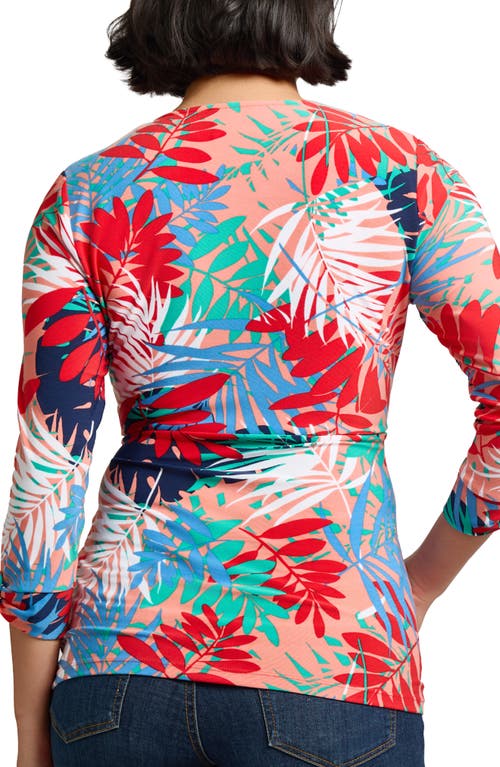 Jones New York Leaf Print Jersey D-ring Wrap Top In Multi