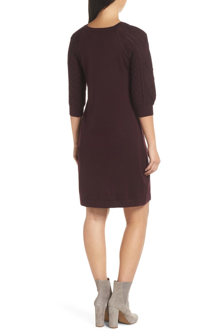 Cable Sleeve Sweater Dress, Alternate, color, AUBERGINE