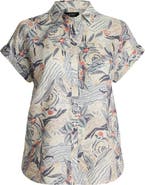 Lauren Ralph Lauren Beach Print Relaxed Fit Short Sleeve Linen Button-Up Shirt