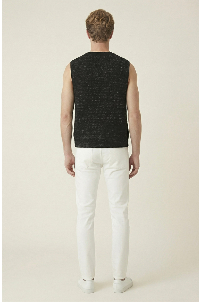 Textured Knit V Neck Button Front Vest, Alternate, color, Black