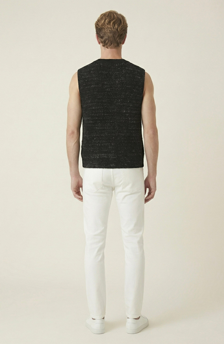 Modenaire Textured Knit V Neck Button Front Vest, Alternate, color, Black