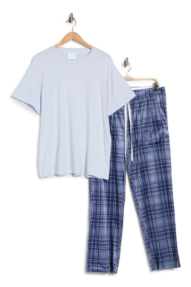 Crewneck T-Shirt & Plaid Pajama Pants Set, Alternate, color, BLUE