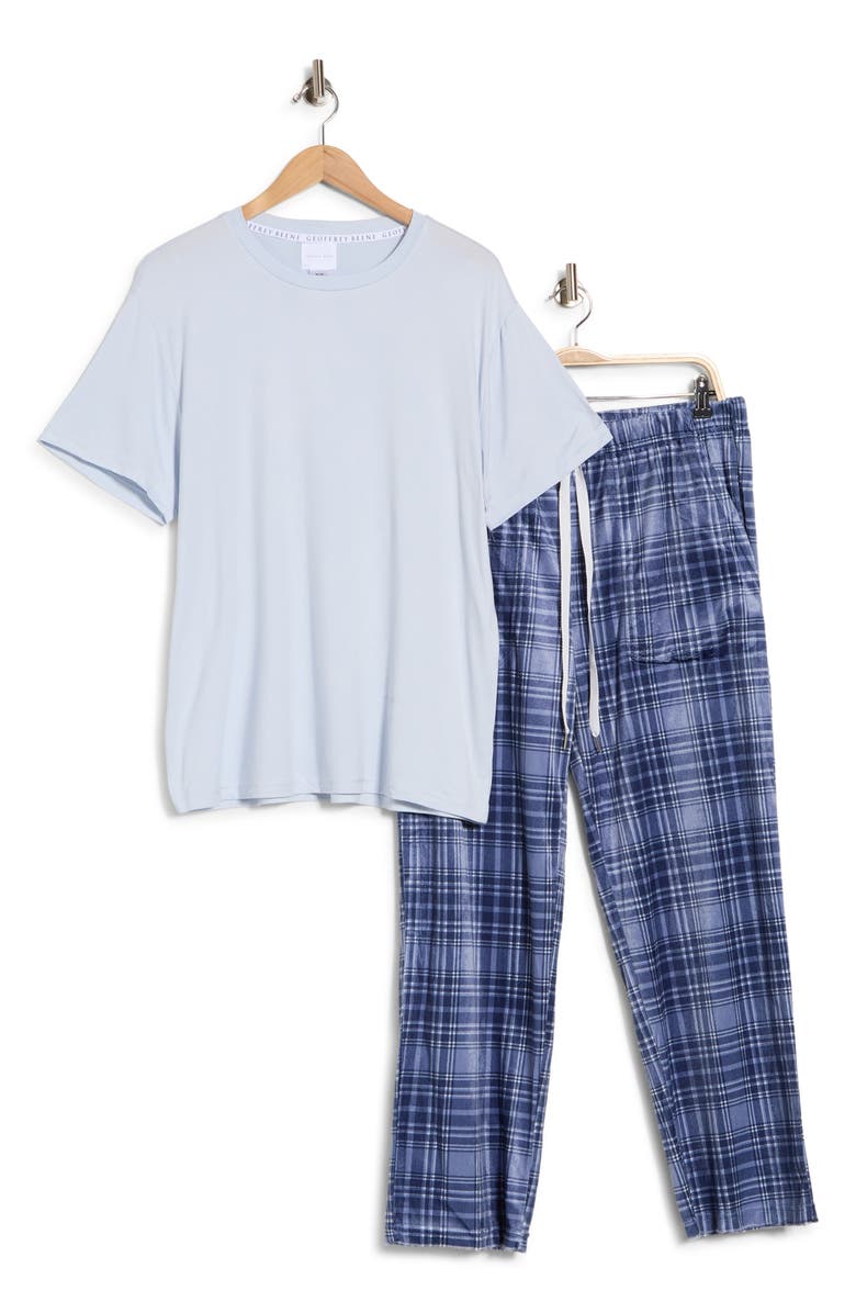 GEOFFREY BEENE Crewneck T-Shirt & Plaid Pajama Pants Set, Alternate, color, Blue