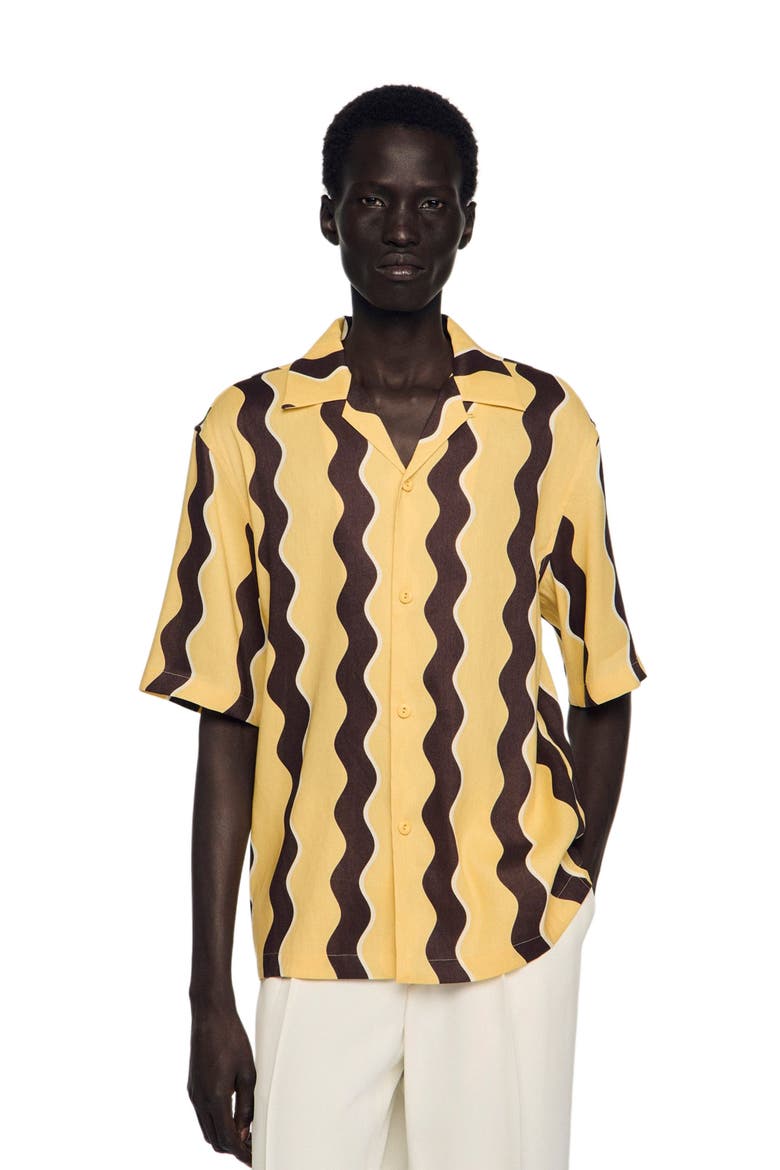 Printed linen shirt, Main, color, Light yellow