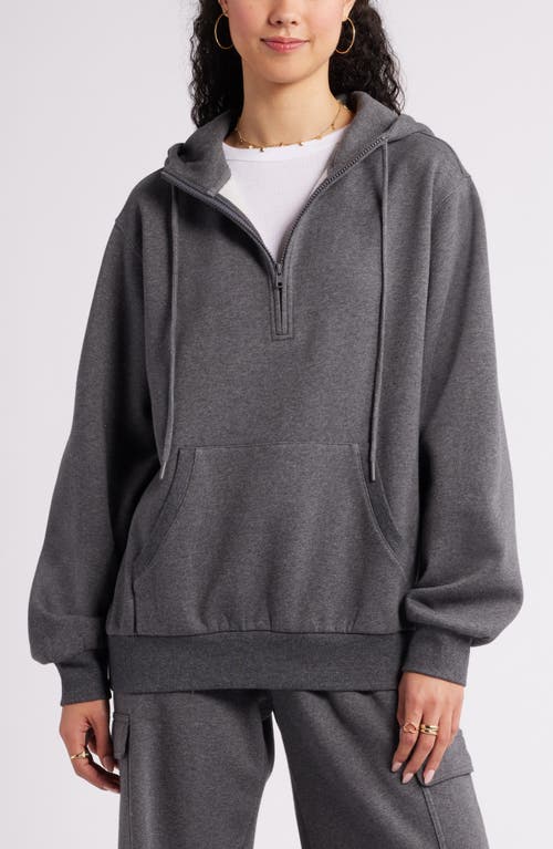 BP. Relaxed Quarter Zip Cotton Blend Hoodie in Grey Medium Charcoal Heather 