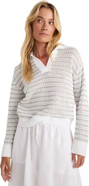 Haven Well Within Organic Cotton Stripe Mixed Stitch Johnny Collar Sweater