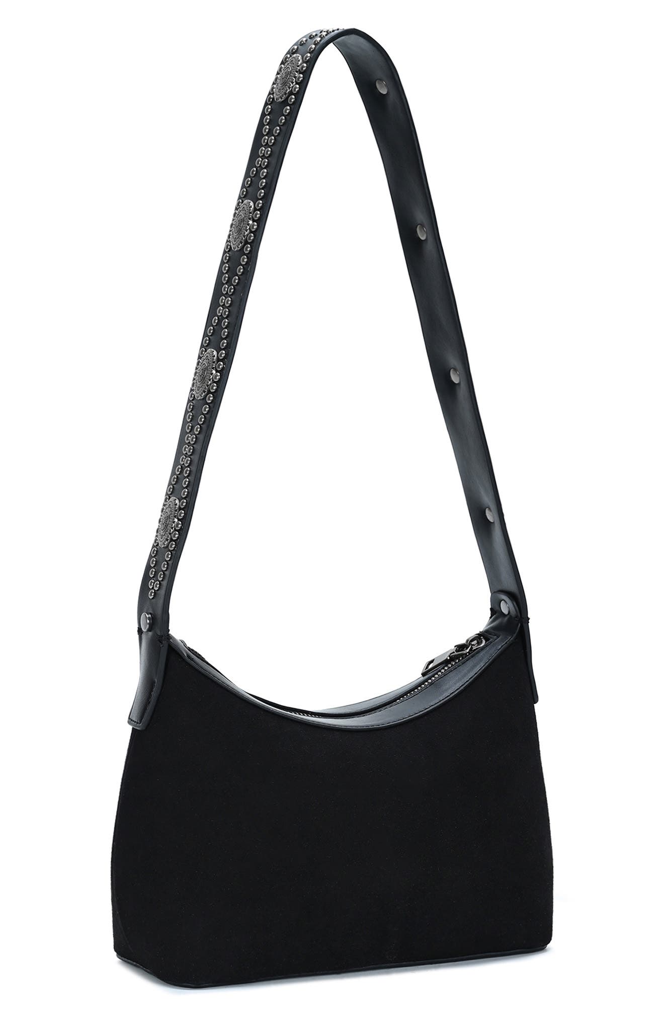Western Studded Strap Leather Shoulder Bag, Alternate, color, BLACK