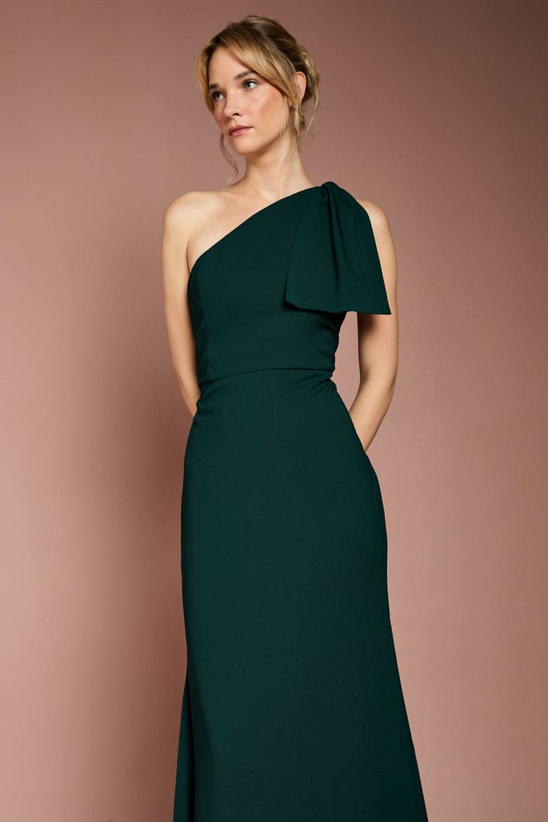 One Shoulder Maxi Bridesmaid Dress, Alternate, color, Emerald