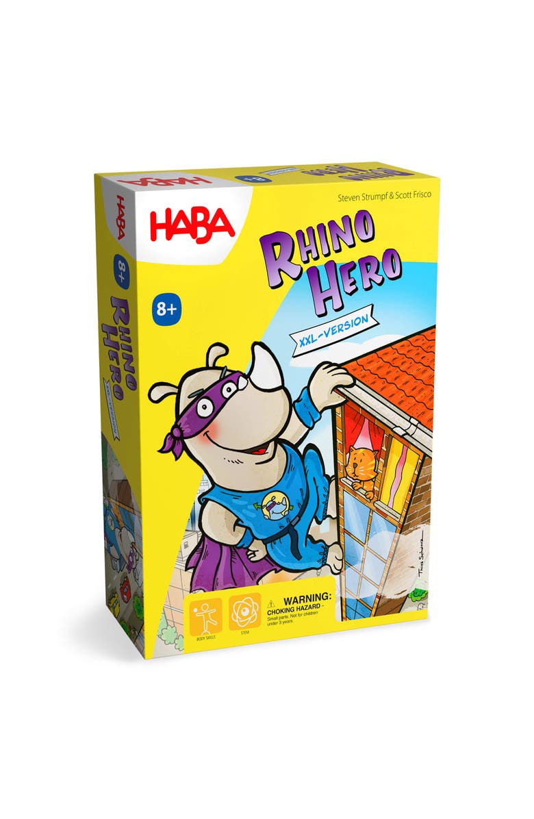 HABA Rhino Hero XXL - Giant Games Version of The Classic Super Hero Card Stacking Game for Team Building and Family Fun, Ages 8 Years and Up, Main, color, Multi