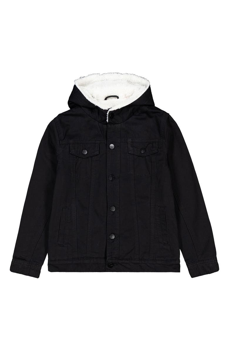 Joe's Jeans Kids' Faux Shearling Hooded Trucker Jacket, Alternate, color, Black
