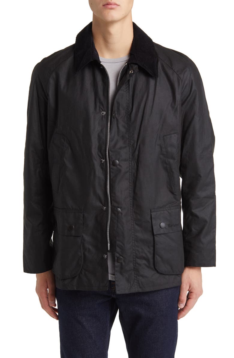 Barbour Ashby Waxed Cotton Jacket, Main, color, Black/Classic