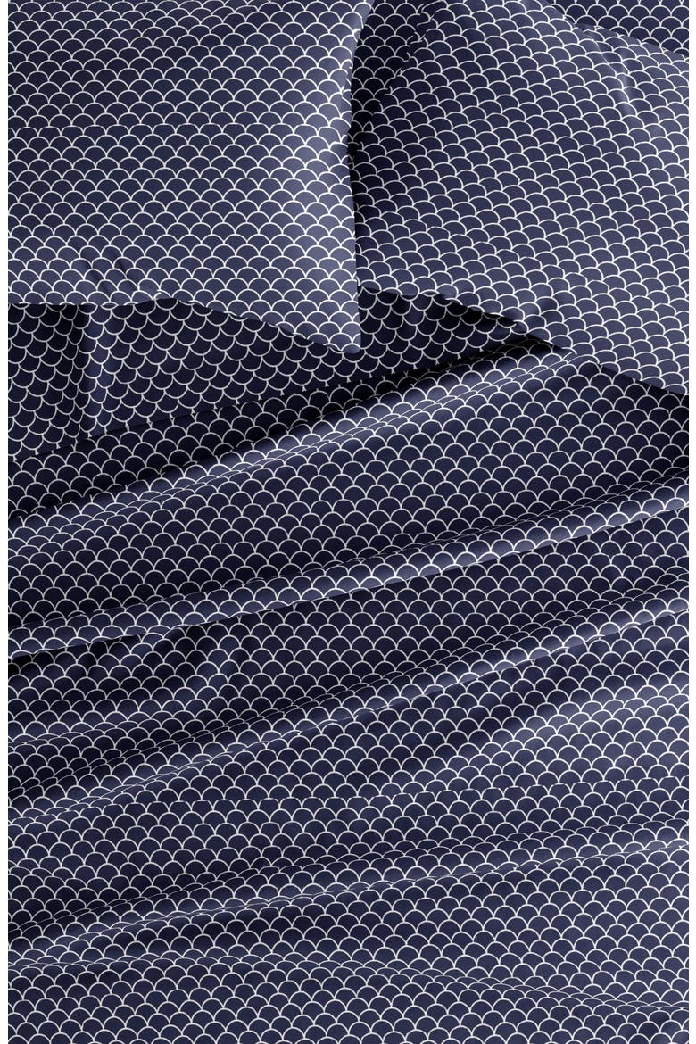 Premium Ultra Soft Scallops Pattern 4-Piece Bed Sheet Set, Alternate, color, NAVY