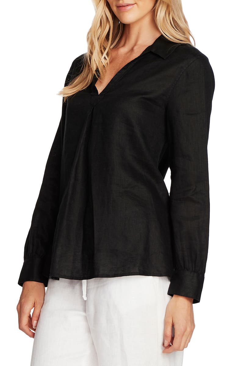 Vince Camuto Split Neck Linen Blouse, Main, color, 
