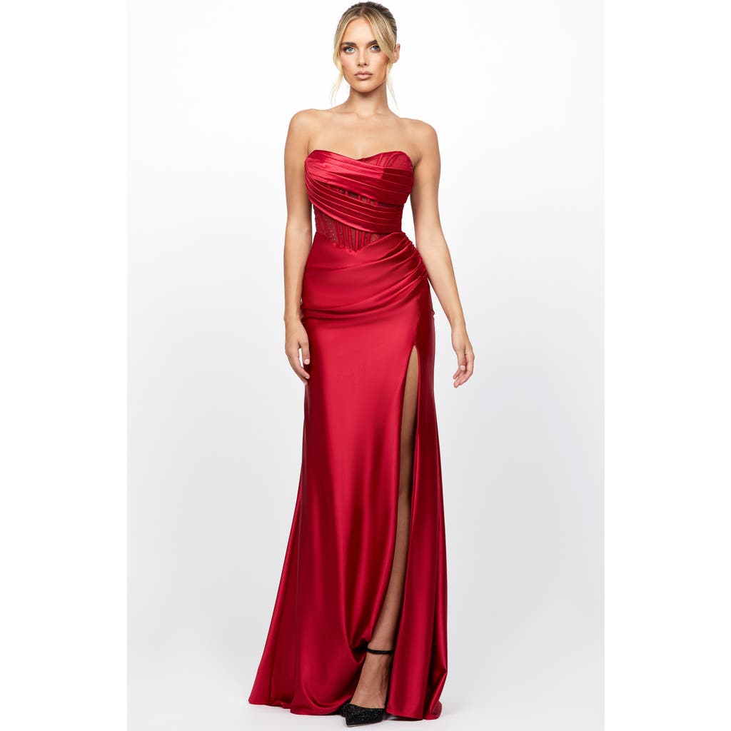 Bariano Aurdrey Strapless Corset Gown In Red