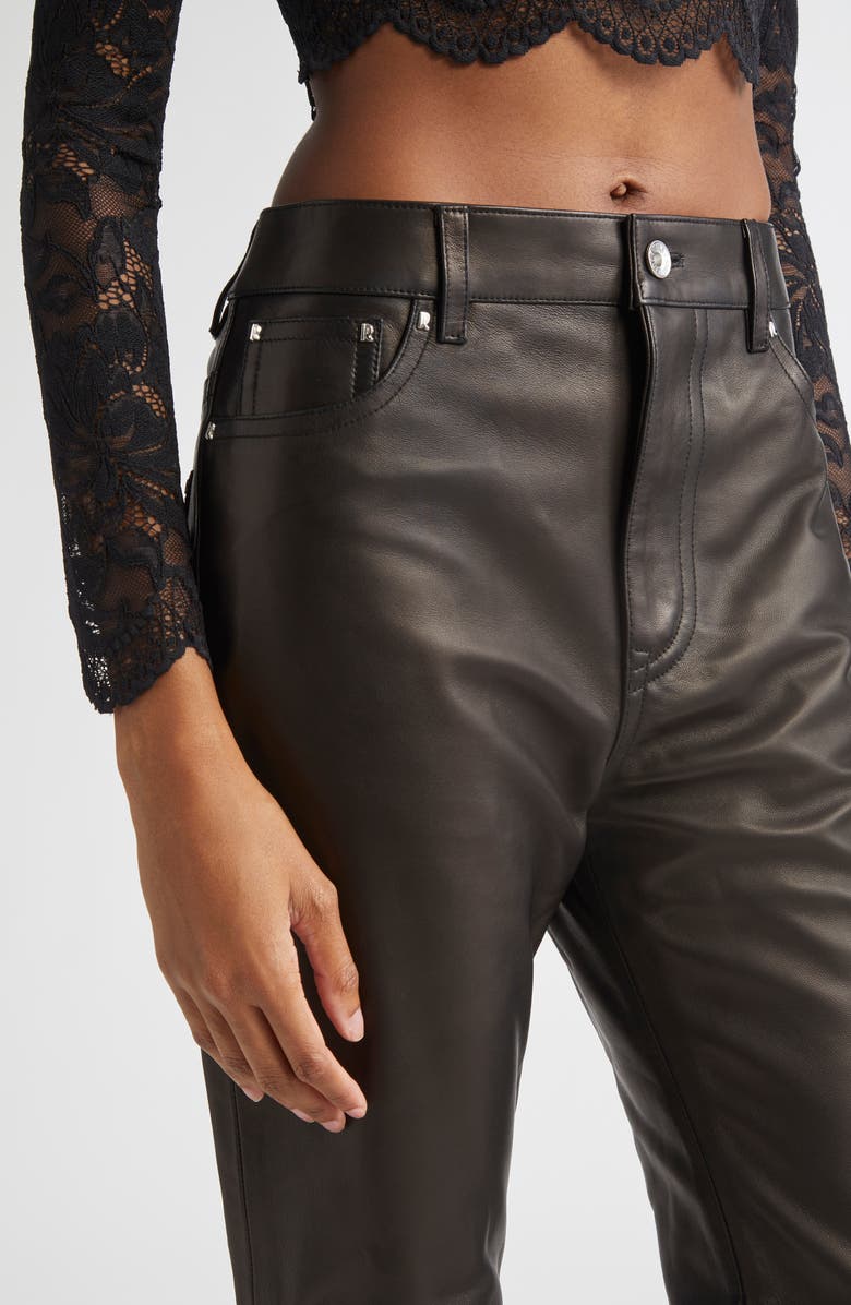 Rabanne Flare Lambskin Leather Pants, Alternate, color, Black