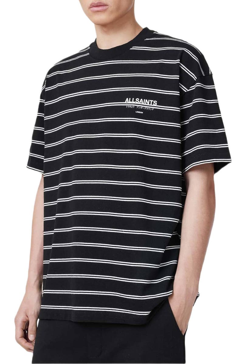 AllSaints Underground Stripe T-Shirt, Alternate, color, Jet Black / Chalk White