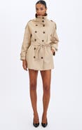 Miss Circle Vanetta High Collar Double-Breasted Trench Mini Coat