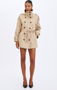 Miss Circle Vanetta High Collar Double-Breasted Trench Mini Coat