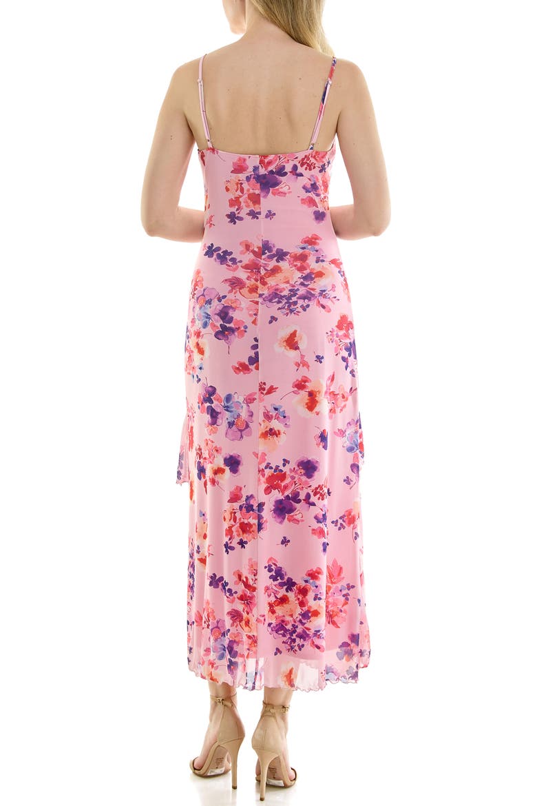 Print Mesh Ruffle Maxi Dress, Alternate, color, PINK MULTI