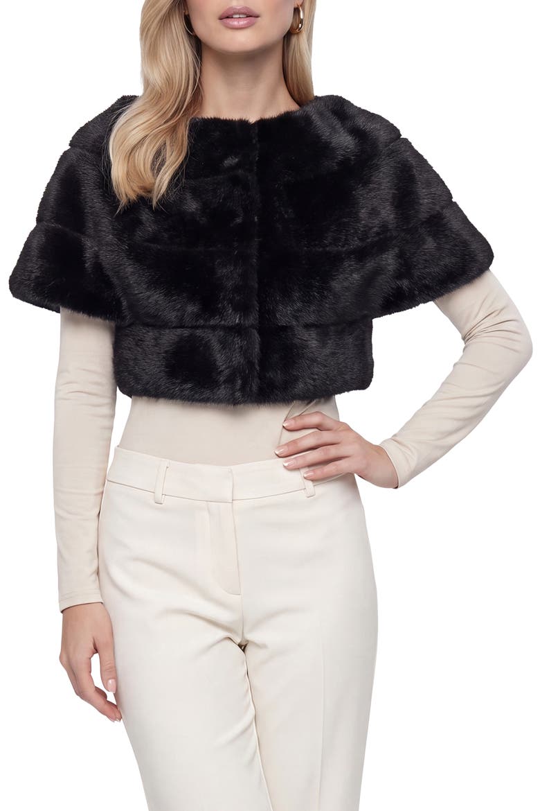 Fur-Free Mink (Faux Fur) Capelet, Alternate, color, BLACK