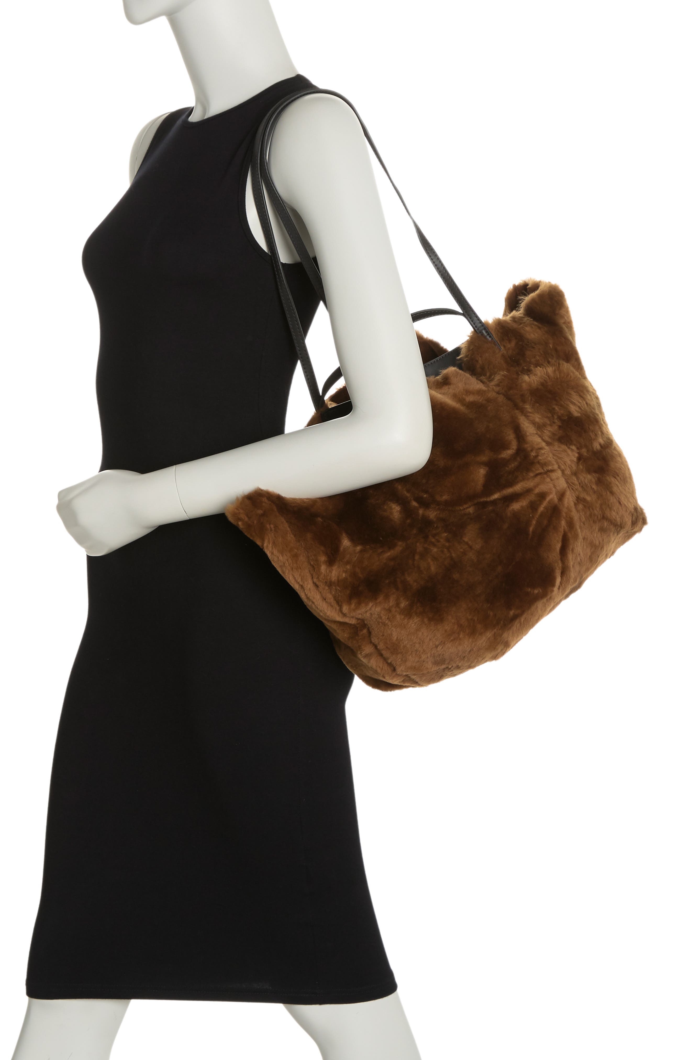 AllSaints Hannah Genuine Shearling Tote, Alternate, color, 