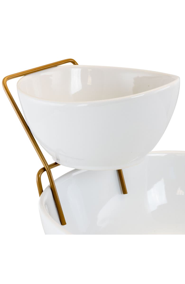 Gibson Elite Gracious Dining 2 Tier Chip and Dip Server Set with Metal Rack, Alternate, color, White