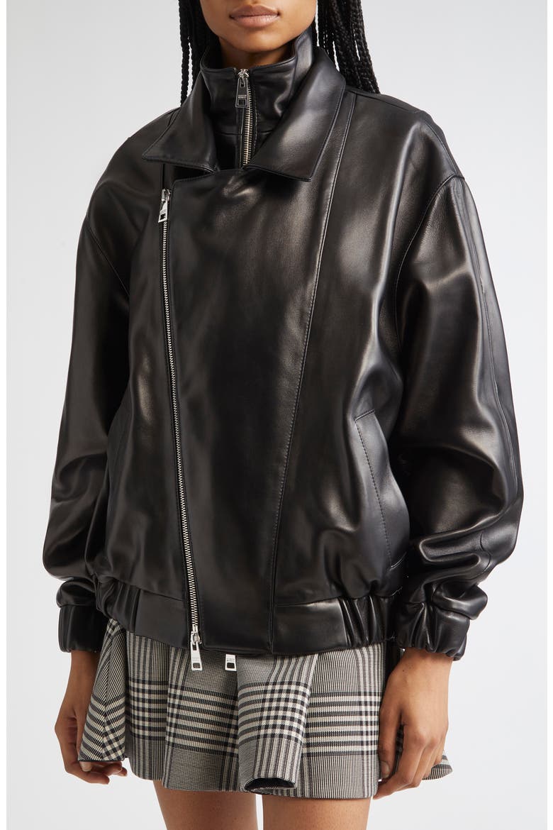 Emmet Double Zip Leather Moto Jacket, Alternate, color, BLACK