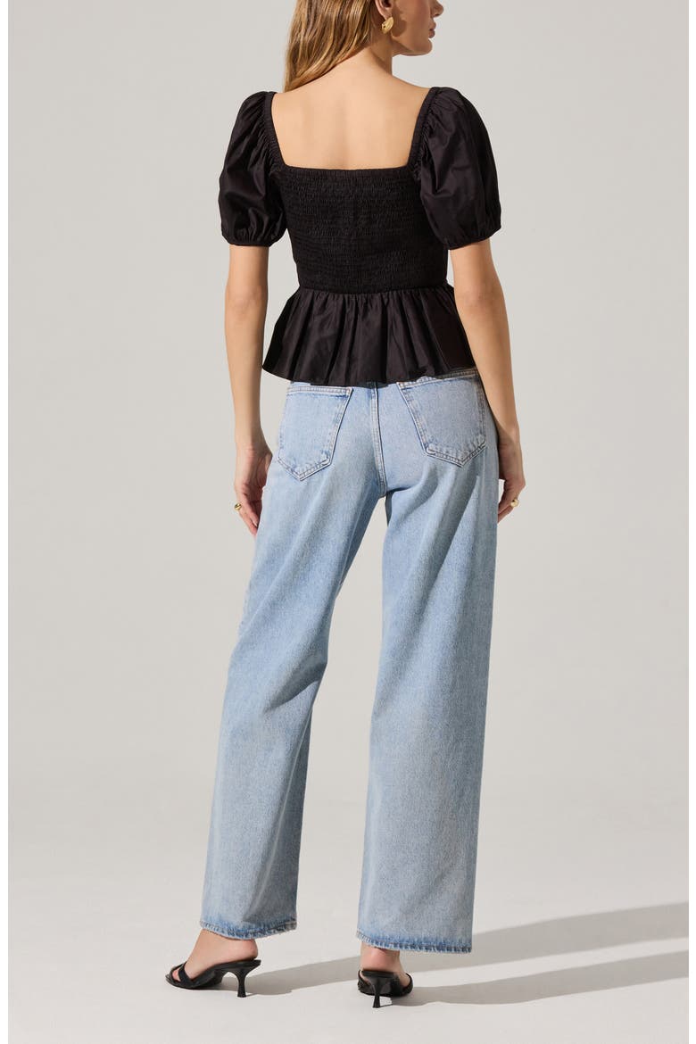 Smocked Peplum Shirt, Alternate, color, BLACK