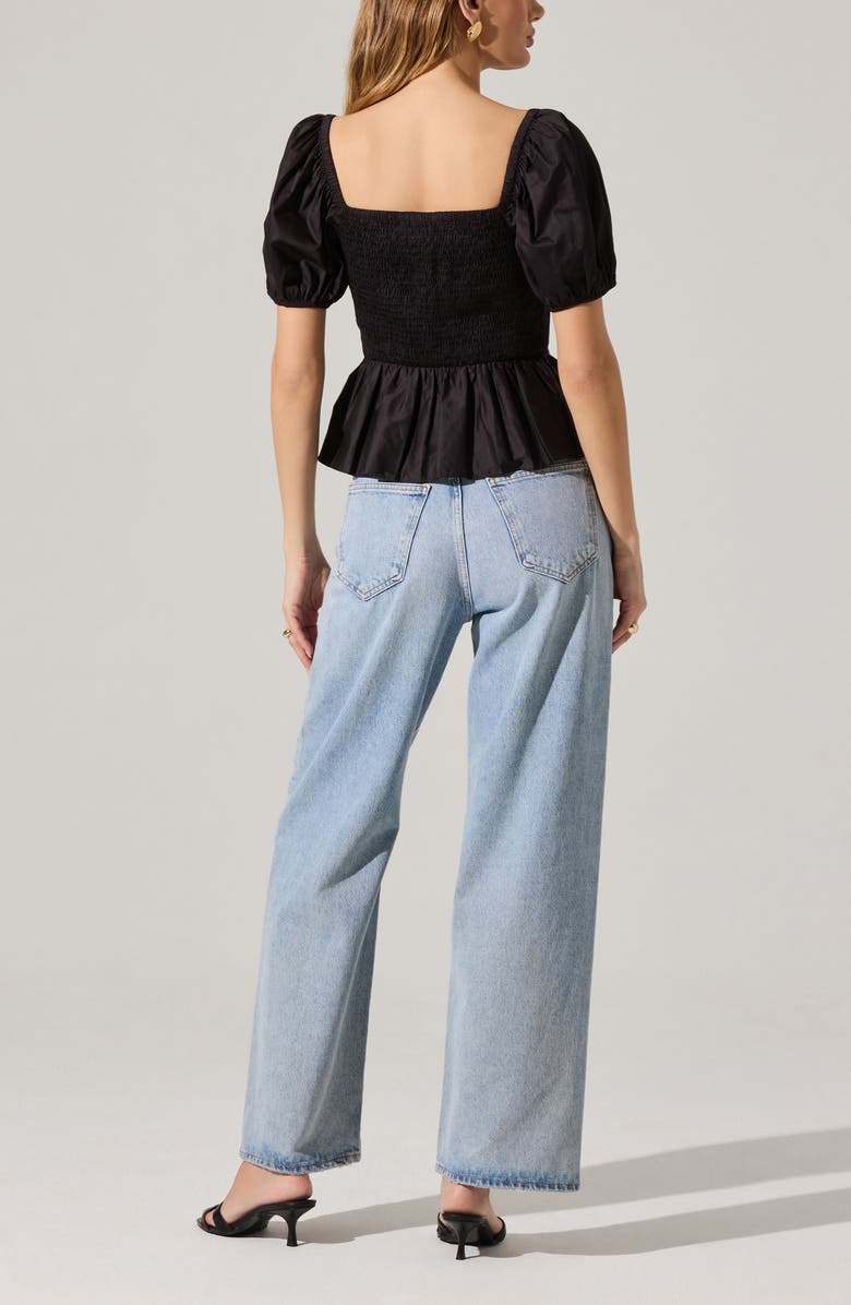 ASTR the Label Smocked Peplum Shirt, Alternate, color, Black