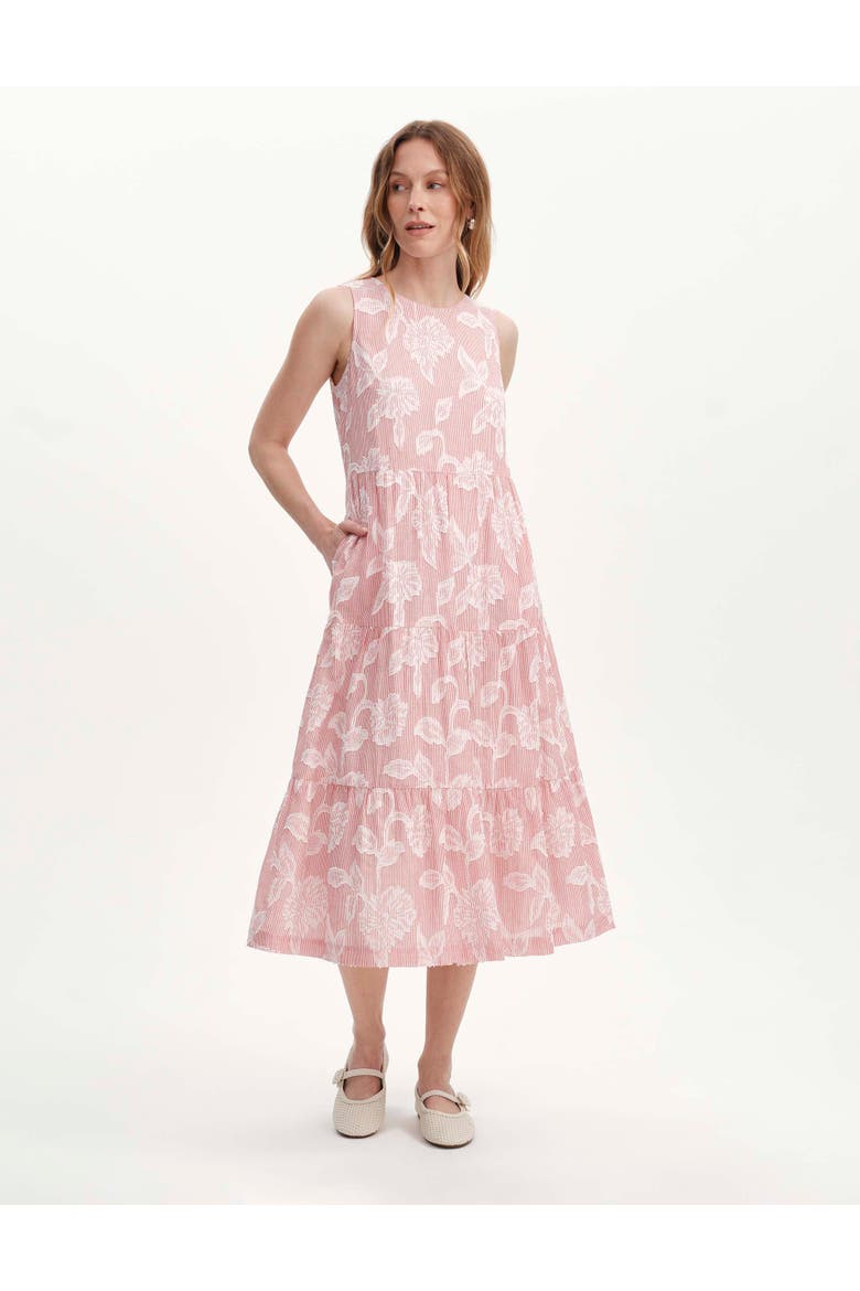 Hollie Sleeveless Tiered Midi Dress, Main, color, Red Floral Stripe