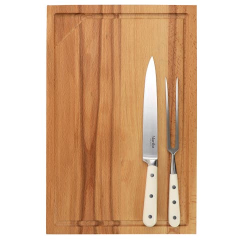 Goswell 3 Piece Carving Board and Cutlery Set in Cream