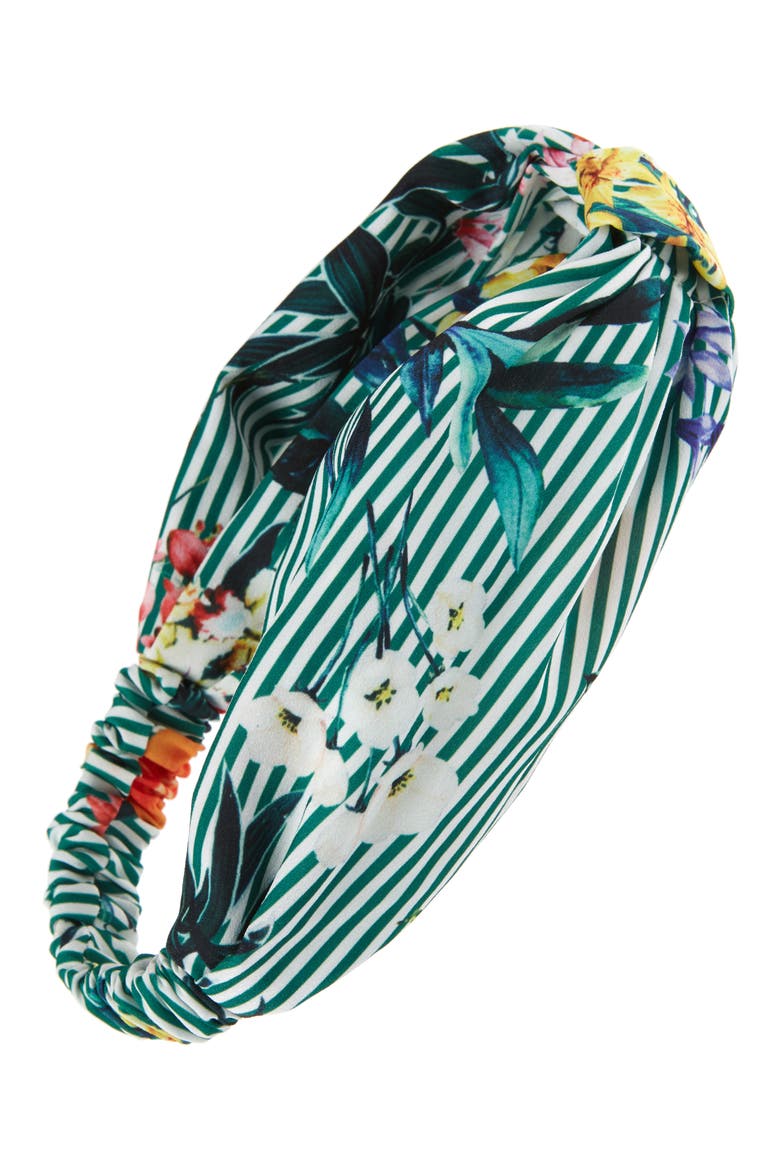 Floral Stripe Knot Head Wrap, Main, color, GREEN
