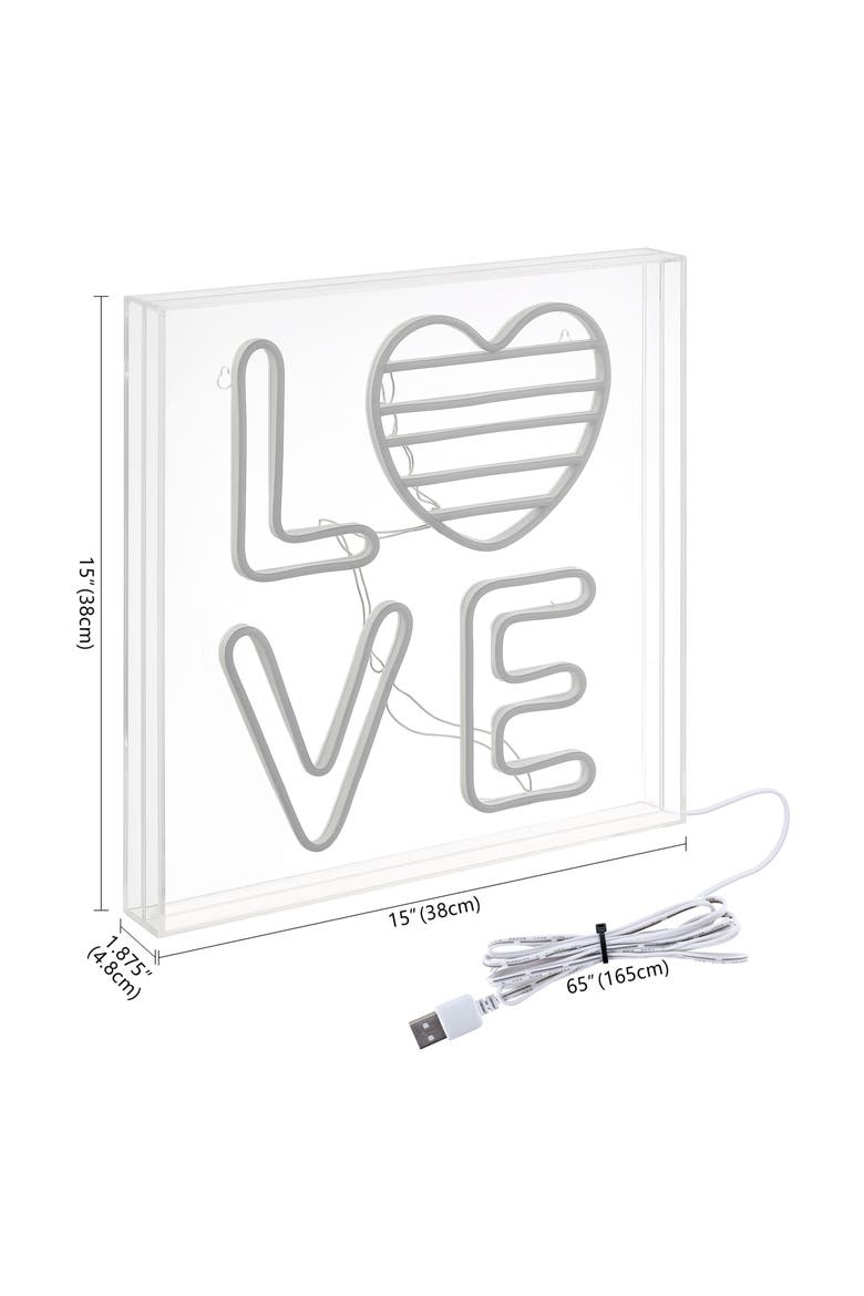 LOVE Square Contemporary Glam Acrylic Box USB Operated LED Neon Light, Alternate, color, White/Rainbow