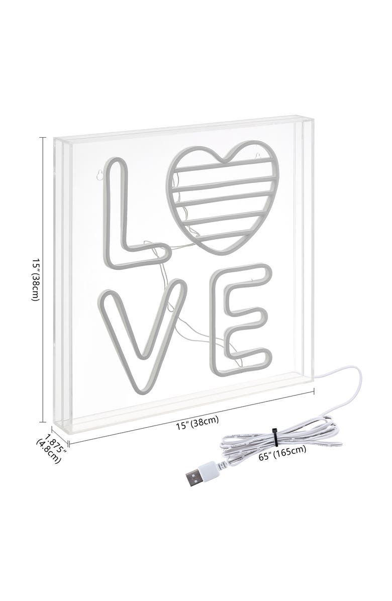 JONATHAN Y LOVE Square Contemporary Glam Acrylic Box USB Operated LED Neon Light, Alternate, color, White/Rainbow