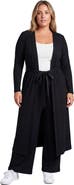24seven Comfort Apparel Curvy Basic Long Sleeve Tie Waist Soft Jacket and Elastic Waist Wide Leg Pant Set