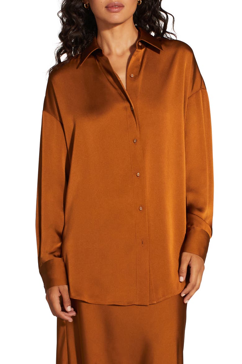 The Smooth Ex-Boyfriend Satin Shirt, Main, color, CARAMEL