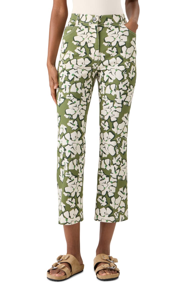 Papercut Flowers Crop Straight Leg Jeans, Main, color, GREEN TEA-CREAM-OLIVE